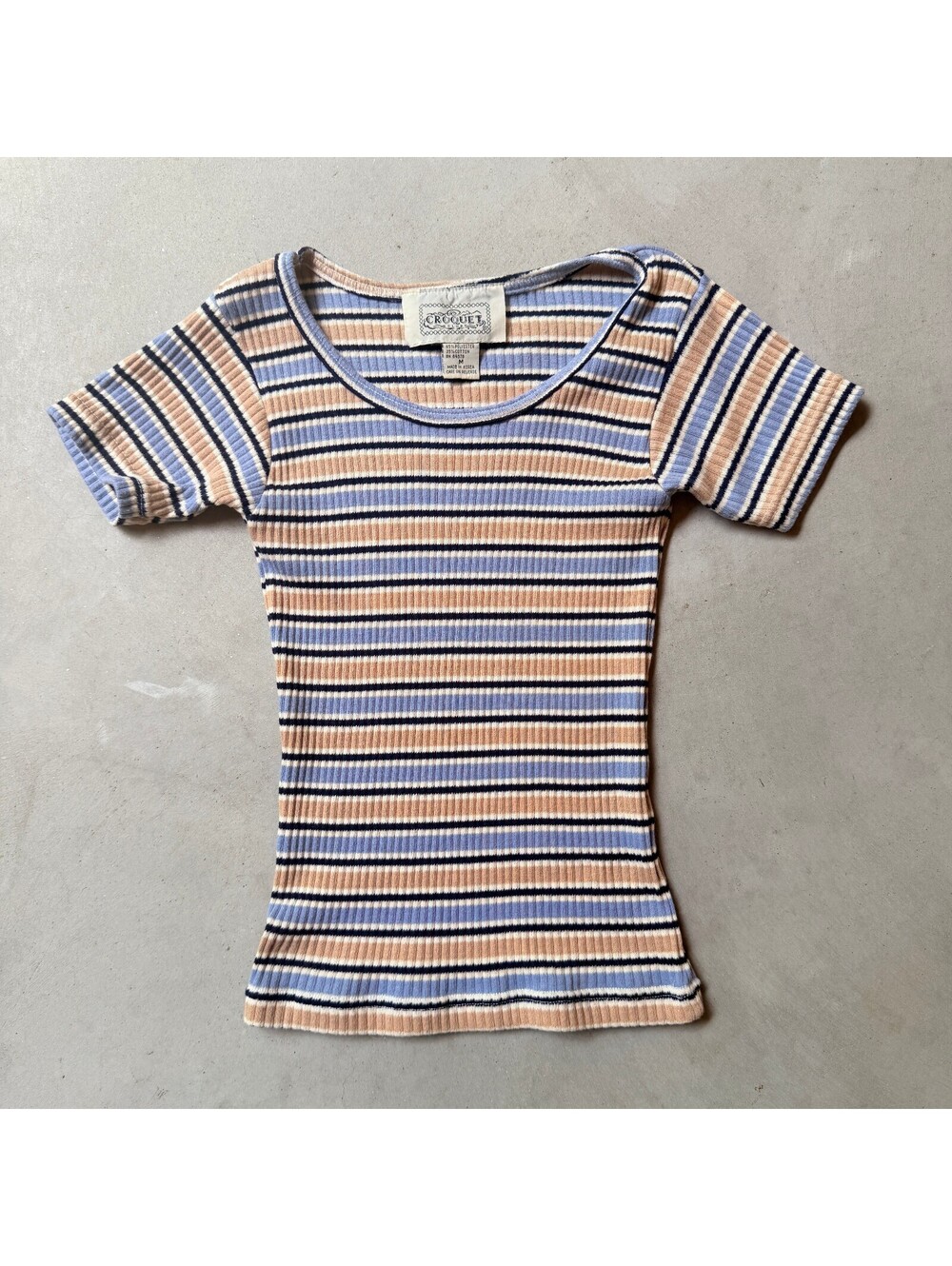 90s Striped Ribbed Tee Shirt Top Vintage Short Sleeve Medium by Croquet Club